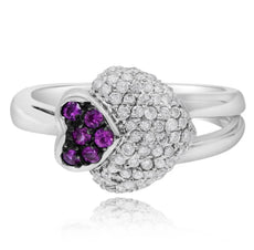 ESTATE .74CT DIAMOND & AAA PINK SAPPHIRE 14KT WHITE GOLD DOUBLE HEART LOVE RING