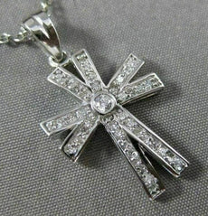 ANTIQUE .35CT DIAMOND 14KT WHITE GOLD CLASSIC 3 DIMENSIONAL CROSS PENDANT #12340