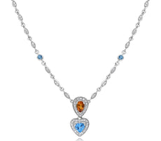 1.99CT DIAMOND & AAA BLUE TOPAZ & CITRINE 14K WHITE GOLD 3D LARIAT LOVE NECKLACE
