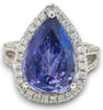 LARGE 9.0CT DIAMOND & AAA TANZANITE 18KT WHITE GOLD PEAR SHAPE & ROUND HALO RING