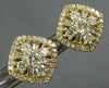 1.20CT DIAMOND 14KT YELLOW GOLD 3D ROUND & BAGUETTE FLOWER SQUARE STUD EARRINGS