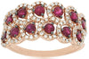 WIDE 1.13CT DIAMOND & AAA RUBY 14K ROSE GOLD MULTI FLOWER 2 ROW ANNIVERSARY RING