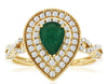 1.13CT DIAMOND & AAA EMERALD 14KT YELLOW GOLD PEAR SHAPE INFINITY HALO LOVE RING
