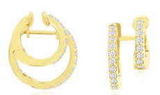 ESTATE .48CT DIAMOND 14KT YELLOW GOLD 3D CLASSIC DOUBLE HUGGIE HOOP FUN EARRINGS