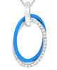 .14CT DIAMOND & BLUE ENAMEL 14KT WHITE GOLD 3D DOUBLE OVAL LOVE KNOT FUN PENDANT