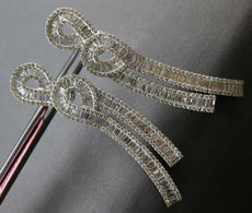 3.61CT DIAMOND 18KT WHITE GOLD 3D ROUND & BAGUETTE DOUBLE SWIRL HANGING EARRINGS