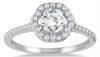 .98CT DIAMOND 14K WHITE GOLD CLASSIC ROUND SOLITAIRE FLOWER HALO ENGAGEMENT RING