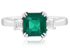ESTATE LARGE 2.15CT DIAMOND & AAA EMERALD 18K WHITE GOLD SQUARE & TRAPEZOID RING