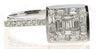 LARGE .53CT DIAMOND 18KT WHITE GOLD 3D ROUND & BAGUETTE CLUSTER SQUARE FUN RING