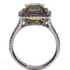 LARGE 3.92CT WHITE PINK & FANCY YELLOW DIAMOND 18KT TRI COLOR GOLD CUSHION RING