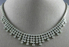 ANTIQUE LARGE 5.98CT DIAMOND 14KT WHITE GOLD BEZEL MULTI STRAND NECKLACE #17322