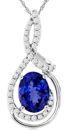 2.31CT DIAMOND & AAA TANZANITE 14K WHITE GOLD 3D OVAL INFINITY LOVE KNOT PENDANT
