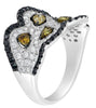 LARGE 2.37CT WHITE BLACK & MULTI COLOR DIAMOND 18KT WHITE GOLD FLORAL FUN RING