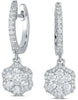 .83CT DIAMOND 14KT WHITE GOLD 3D FLOWER HALO HUGGIE CLASSIC HANGING EARRINGS