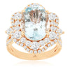 LARGE 7.35CT DIAMOND & AAA AQUAMARINE 14KT ROSE GOLD 3D OVAL & ROUND FLOWER RING
