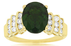 2.42CT DIAMOND & AAA RUSSALITE 14KT YELLOW GOLD 3D OVAL & ROUND ENGAGEMENT RING