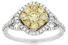 WIDE .95CT WHITE & CANARY DIAMOND 14KT WHITE GOLD CLUSTER SQUARE FRIENDSHIP RING