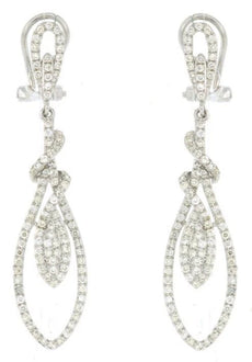 LARGE .80CT DIAMOND 14KT WHITE GOLD 3D SNAKE TEAR DROP CLIP ON HANGING EARRINGS