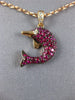 ESTATE .74CT DIAMOND & AAA RUBY 18KT ROSE GOLD HAPPY DOLPHIN FLOATING PENDANT