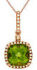 2.14CT DIAMOND & AAA PERIDOT 14KT ROSE GOLD CUSHION & ROUND SQUARE HALO PENDANT