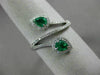 ESTATE WIDE .60CT ROUND DIAMOND & AAA EMERALD 18K WHITE GOLD 3D DOUBLE LEAF RING