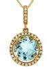 1.83CT DIAMOND & AAA AQUAMARINE 14KT YELLOW GOLD 3D ROUND HALO FLOATING PENDANT