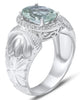 2.09CT DIAMOND & AAA GREEN AMETHYST 14K WHITE GOLD 3D OVAL & ROUND FILIGREE RING