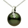 ESTATE .24CT DIAMOND & AAA TAHITIAN PEARL 14KT WHITE GOLD 2 STONE LEAF PENDANT
