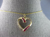 ESTATE .50CT DIAMOND & AAA RUBY 14KT YELLOW GOLD 3D OPEN HEART FLOATING PENDANT