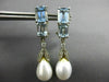 LARGE 3.92CT DIAMOND AAA AQUAMARINE & PEARL 14K WHITE GOLD LEAF HANGING EARRINGS