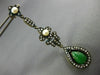ANTIQUE LARGE .52CT DIAMOND AAA PEARL & JADE 18K GOLD & 925 SILVER DROP EARRINGS