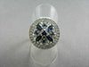 ANTIQUE  WIDE 1.15CT DIAMOND & AAA BLUE SAPPHIRE 14KT WHITE GOLD 3D FLOWER RING