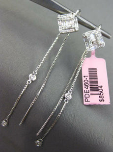 LARGE 1.1CT DIAMOND 18K WHITE GOLD ROUND & BAGUETTE CHANDELIER HANGING EARRINGS