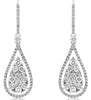 1.70CT DIAMOND 14K WHITE GOLD ROUND CLUSTER TEAR DROP LEVERBACK HANGING EARRINGS