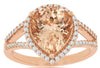 LARGE 3.15CT DIAMOND & AAA MORGANITE 14K ROSE GOLD 3D PEAR SHAPE ENGAGEMENT RING