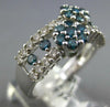 WIDE 1.62CT WHITE & BLUE DIAMOND 14KT WHITE GOLD CLASSIC DOUBLE FLOWER FUN RING