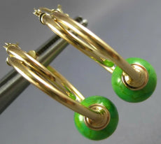AAA GREEN TURQUOISE 14KT YELLOW GOLD 3D DOUBLE HOOP FUN HANGING EARRINGS #27015