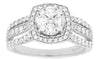 1.0CT DIAMOND 14KT WHITE GOLD 3D CLUSTER FLOWER SQUARE HALO FRIENDSHIP LOVE RING