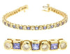 6.91CT DIAMOND & AAA TANZANITE 14KT YELLOW GOLD ROUND & PRINCESS TENNIS BRACELET