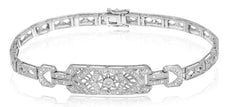 .15CT DIAMOND 14KT WHITE GOLD 3D OPEN FILIGREE STAR RECTANGULAR TENNIS BRACELET