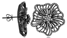 LARGE 1.45CT DIAMOND 14KT BLACK GOLD 3D ROUND FLOWER STUD EARRINGS
