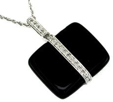ESTATE .07CT DIAMOND & AAA ONYX 14KT WHITE GOLD 3D CLASSIC SQUARE FUN PENDANT