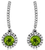 1.09CT DIAMOND & AAA PERIDOT 14K WHITE GOLD CLASSIC HALO ROUND HANGING EARRINGS