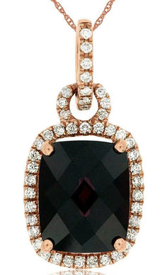 5.0CT DIAMOND & AAA GARNET 14KT ROSE GOLD CUSHION & ROUND HALO FLOATING PENDANT