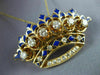 ANTIQUE 1.26CT DIAMOND & AAA BLUE ENAMEL 14K YELLOW GOLD CROWN PIN PENDANT 20798