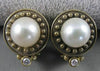 ANTIQUE 8MM SEA PEARL DIAMOND 14K YELLOW GOLD ROUND FILIGREE EARRINGS #17204