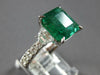 LARGE 5.07CT DIAMOND & AAA EMERALD 18K WHITE GOLD SQUARE 3 STONE ENGAGEMENT RING