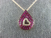 ESTATE .31CT DIAMOND & AAA RUBY 14KT ROSE GOLD TEAR DROP HEART FLOATING PENDANT