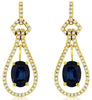 2.34CT DIAMOND & AAA SAPPHIRE 14KT YELLOW GOLD 3D OVAL & ROUND HANGING EARRINGS