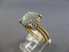 LARGE .50CT DIAMOND 14K YELLOW GOLD 3D ROUND CLUSTER SQUARE ROPE DESIGN FUN RING